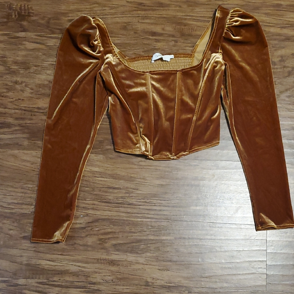ASTR Gold Velvet Puff Sleeve Blouse Large